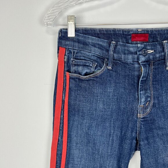 Mother Womens Looker Ankle Fray Skinny Jeans Speed Racer Blue Red Stripe size 27 - Picture 7 of 16